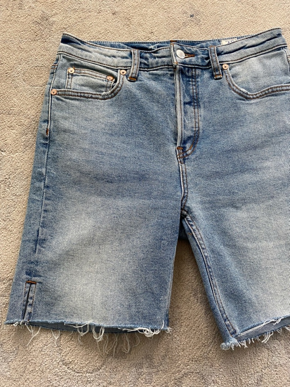 We The Free High Waist Jean Shorts 28 Button Fly Cutoff Long Bermuda 99% Cotton